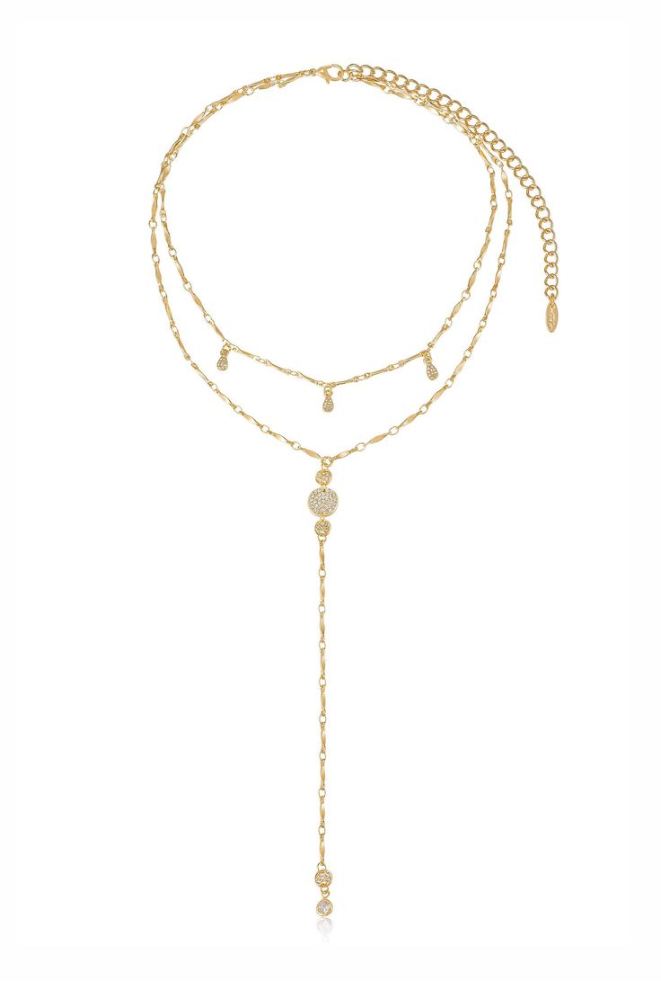 18kt gold plated or Rhodium Zinc + Brass One entire necklace First layer length: 14.5 Inches Second layer length: 16.5 Inches + 5.5 Inch lariat drop 5 Inch extender Abstract Gold Jewelry, Gold Dangle Lariat Necklace With Adjustable Chain, Gold-plated Lariat Necklace With Delicate Chain, Gold Lariat Necklace With Long Drop Chain, Gold Plated Delicate Chain Lariat Necklace, Gold Long Drop Backdrop Necklace With Adjustable Length, Gold Lariat Necklace With Dangle Clavicle Chain, Adjustable Gold-plated Lariat Necklace With Chain, Gold Lariat Necklace With Adjustable Dangle