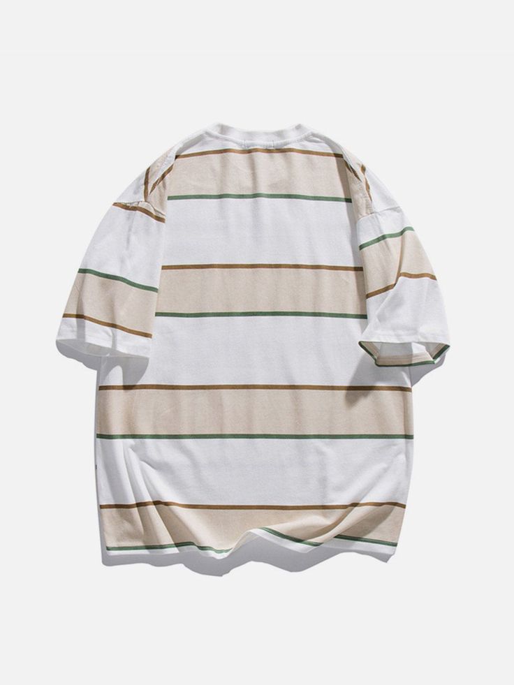 TALISHKO - Stripe Cotton Tee Casual Striped T-shirt For Streetwear, Striped T-shirt For Streetwear, Summer Streetwear T-shirt With Contrast Stripes, Retro Striped T-shirt For Streetwear, Cotton Streetwear T-shirt With Three Stripes, Chic Summer Outfits, Khaki Color, Fashion Today, Sweater Jacket