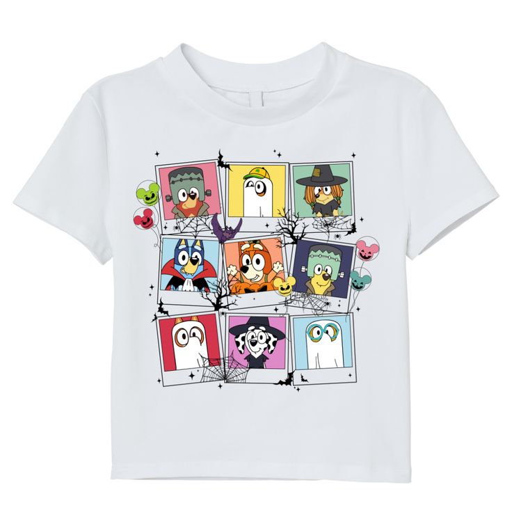 an image of children's t - shirts with cartoon characters on them, all in different colors