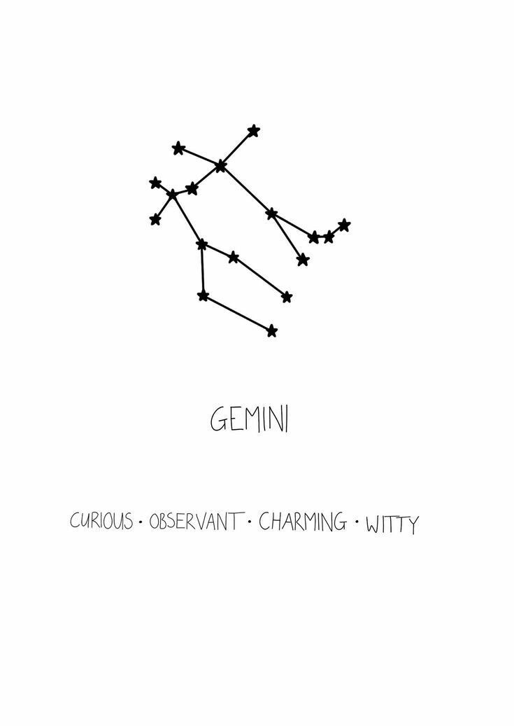 the zodiac sign for gemini is shown in black and white, with stars on it