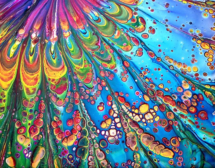 an abstract painting with lots of colors and bubbles