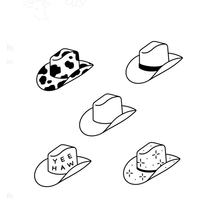 four hats are shown in black and white