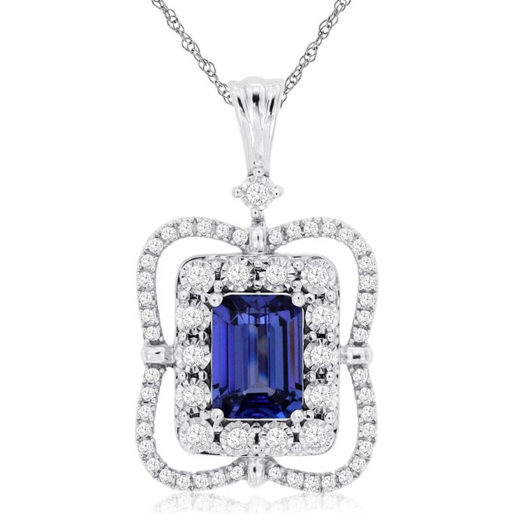 Royal 14K White Gold Tanzanite & Diamond Pendant - Elegant Gemstone Jewelry Elegant Gia Certified Gemstones, Elegant Sapphire Necklace With Emerald Cut, Elegant Emerald Cut Platinum Gemstone, Elegant Brilliant Cut Gemstone For Anniversary, Elegant Oval Brilliant Cut Gemstones, Elegant Emerald Cut Gemstones For Wedding, Elegant Oval Gia Certified Gemstones, Elegant Gia Certified Gemstones For Wedding, Elegant Round Cut Platinum Gemstones