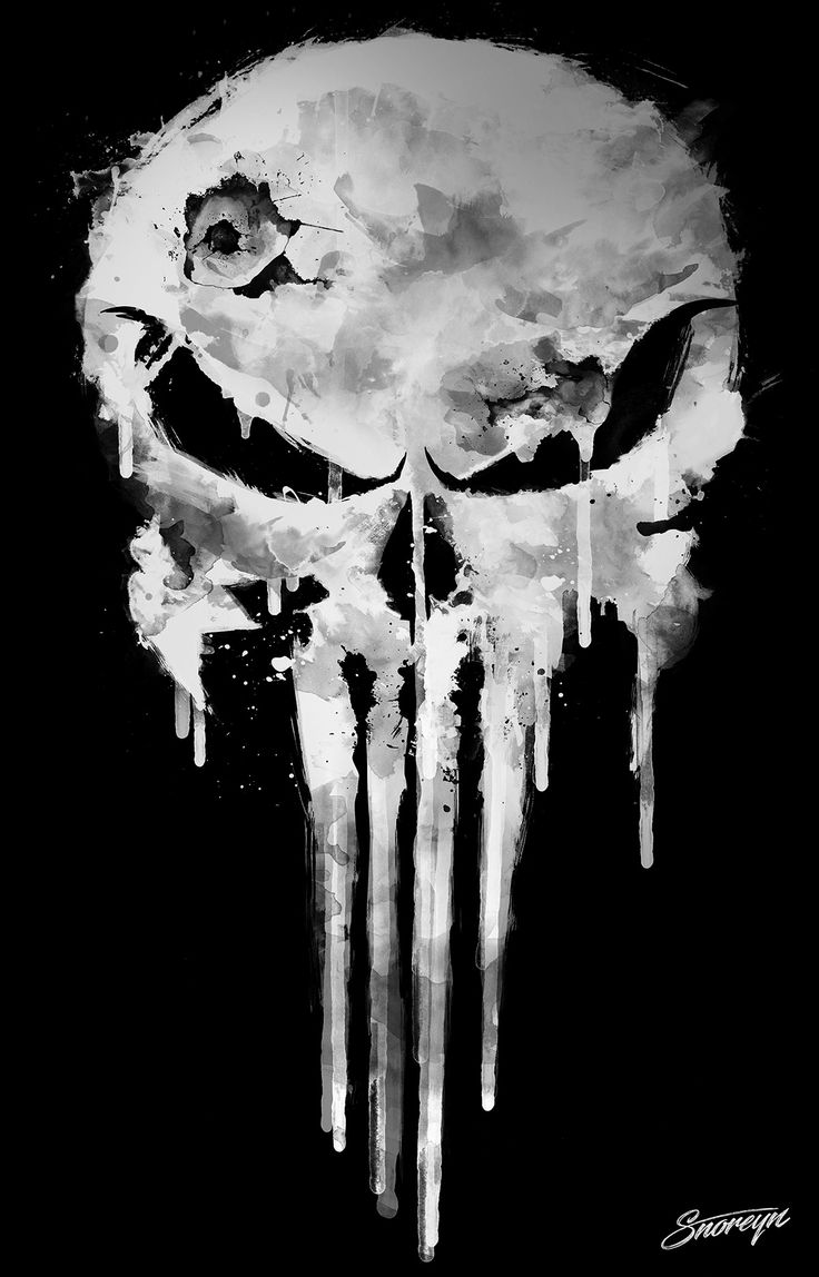 a black and white image of a skull with dripping paint