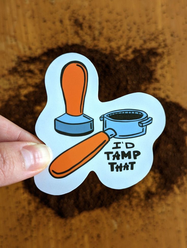 a hand holding a sticker that says do't dump that with a bowl and spatula on it