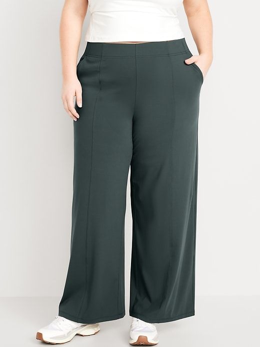 High-Waisted PowerSoft Trouser Pants | Old Navy Stretch Wide-leg Pants With Welt Pockets, Relaxed Fit Wide Leg Bottoms With Comfort Waistband, Versatile Solid Pants With Comfort Waistband, Solid Bottoms With Pockets And Comfort Stretch, Versatile Full Length Bottoms With Hip Pockets, Stretch Solid Color Dress Pants With Pockets, Solid Color Wide Leg Pants With Relaxed Fit, Wide Leg Stretch Pants With Pockets, Wide Leg Pants With Pockets And 4-way Stretch