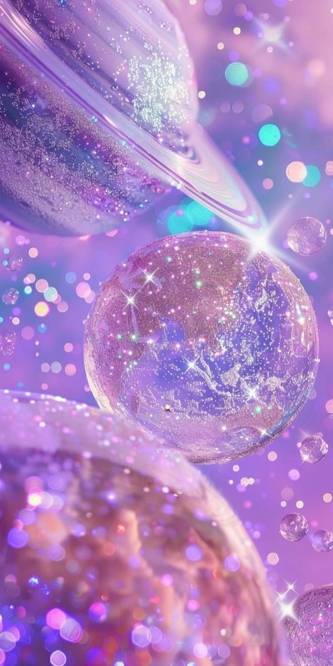 some bubbles floating in the air next to each other on a purple and blue background