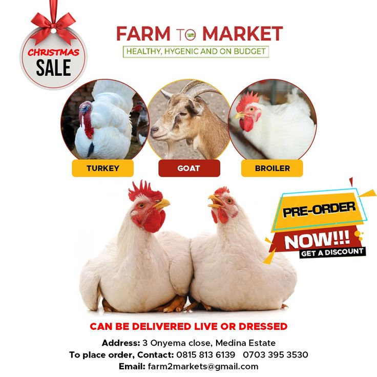 an advertisement for a farm to market event with chickens and goats in the foreground