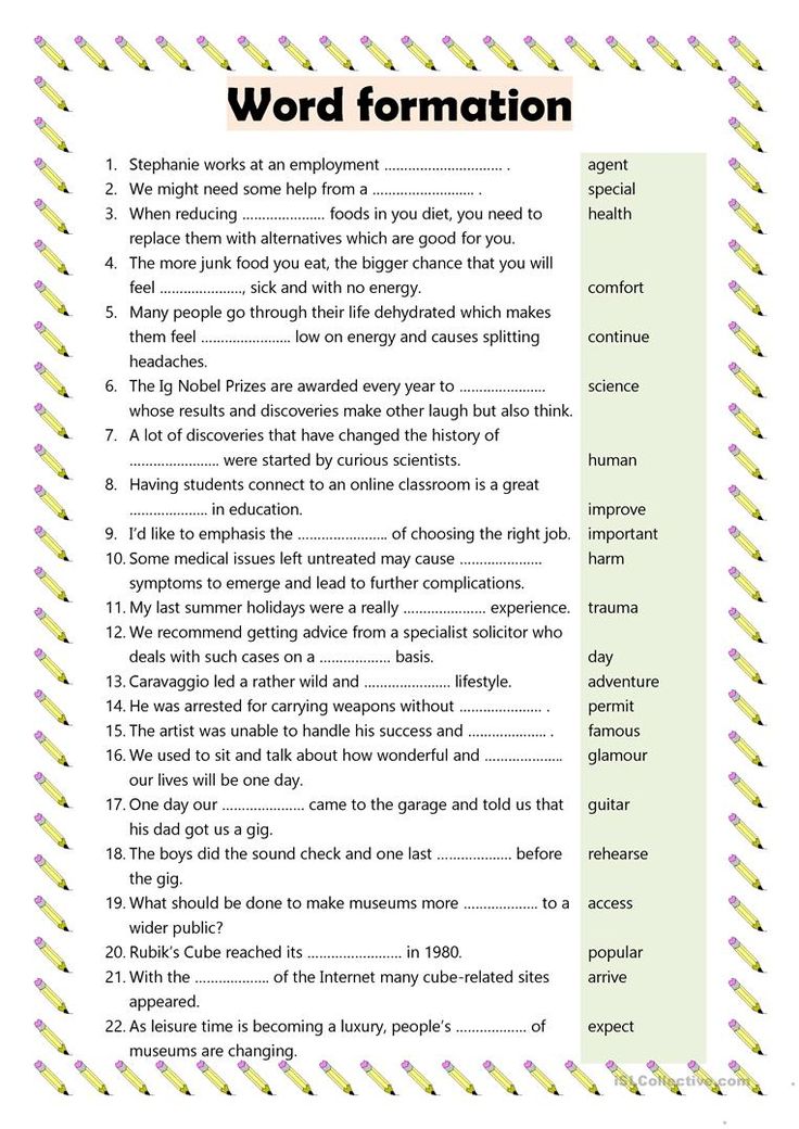 the word formation worksheet is shown