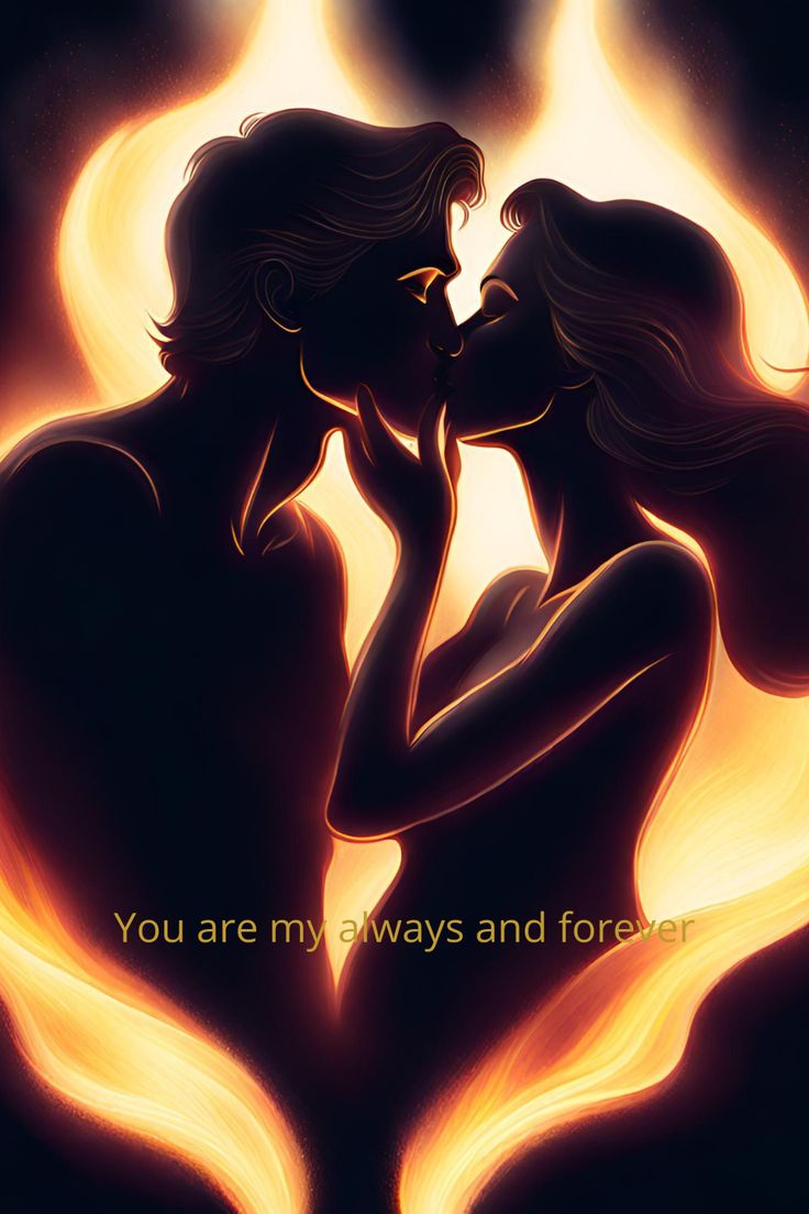 two women kissing in front of fire with the words you are my always and forever