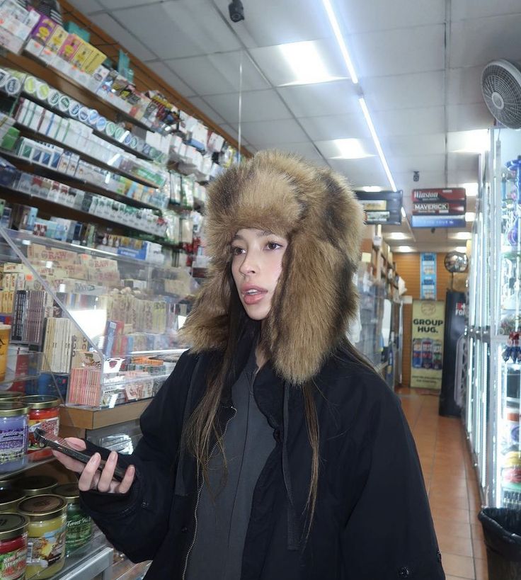 Trapper Hat Outfit, Fur Hat Outfit, Holly Lim, Trooper Hat, Fur Trapper Hat, Hat Aesthetic, Hat Outfit, Trapper Hat, Fur Hat