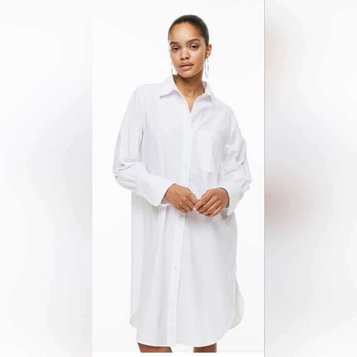 Never Worn, Oversized Shirt Dress. White Cotton. Can Easily Be Belted To Give Definition. Cotton. Size L. Could Also Be Used As Swim Coverup. Lightweight. Pit To Pit: 25" Length: 40" This Could Fit Oversized For A Size 12 Or Up To A 16. White Oversized Casual Shirt Dress, Oversized White Shirt Dress For Spring, Casual White Oversized Shirt Dress, White Relaxed Fit Shirt Dress For Work, Oversized White Collared Shirt Dress, Oversized Shirt Dress For Summer Daytime, Oversized Summer Shirt Dress For Daytime, Long Sleeve Relaxed Fit Shirt Dress For Daytime, Relaxed Fit Long Sleeve Shirt Dress For Daytime