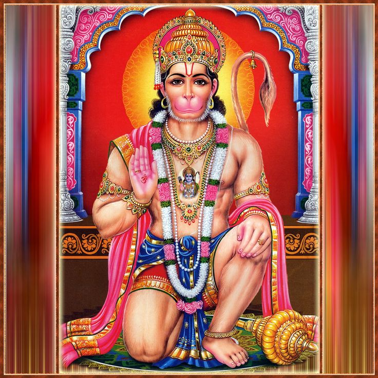 the hindu god sitting in front of a red background