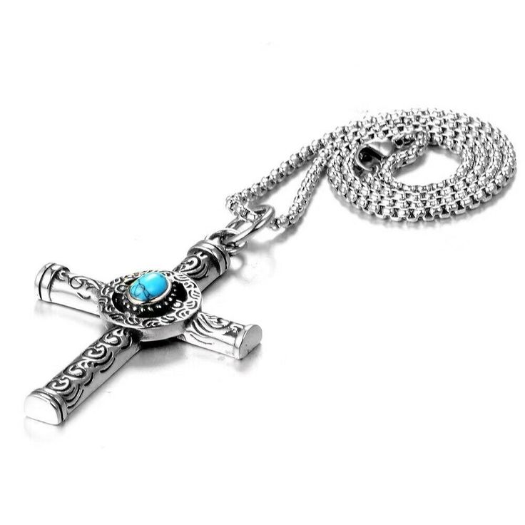 Mens Womens Silver Turquoise Celtic Cross Pendant Necklace Religious Jewelry 24" | eBay Daily Jewelry, Jewelry For Men, Celtic Cross, Necklace Box, Men's Necklace, Religious Jewelry, Cross Pendant Necklace, Vintage Turquoise, Silver Man