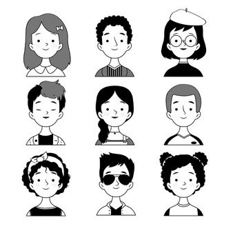 the different types of people's faces in black and white