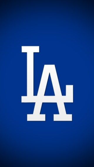 the los angeles dodgers logo is shown in white on a blue square with diagonal stripes