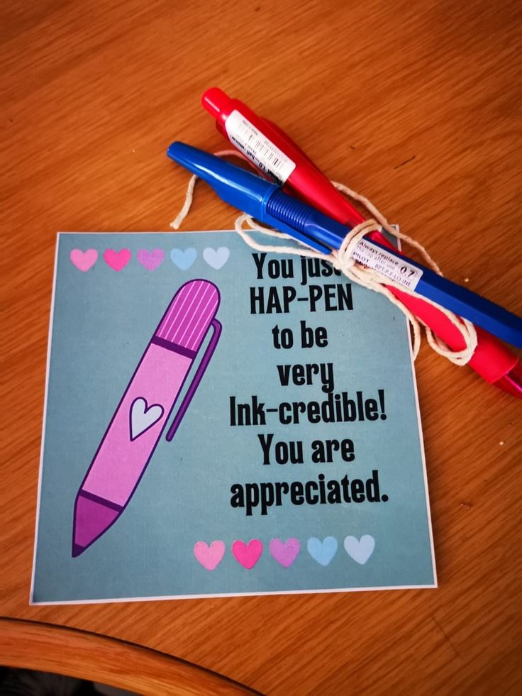 A small gift to show staff they are appreciated. Pen Quotes, Encouragement Notes, Cute Note, Flair Pens, Happy Birthday Best Friend Quotes, Birthday Quotes For Me, Happy Birthday Best Friend, Cool Slogans, Cute Couple Gifts