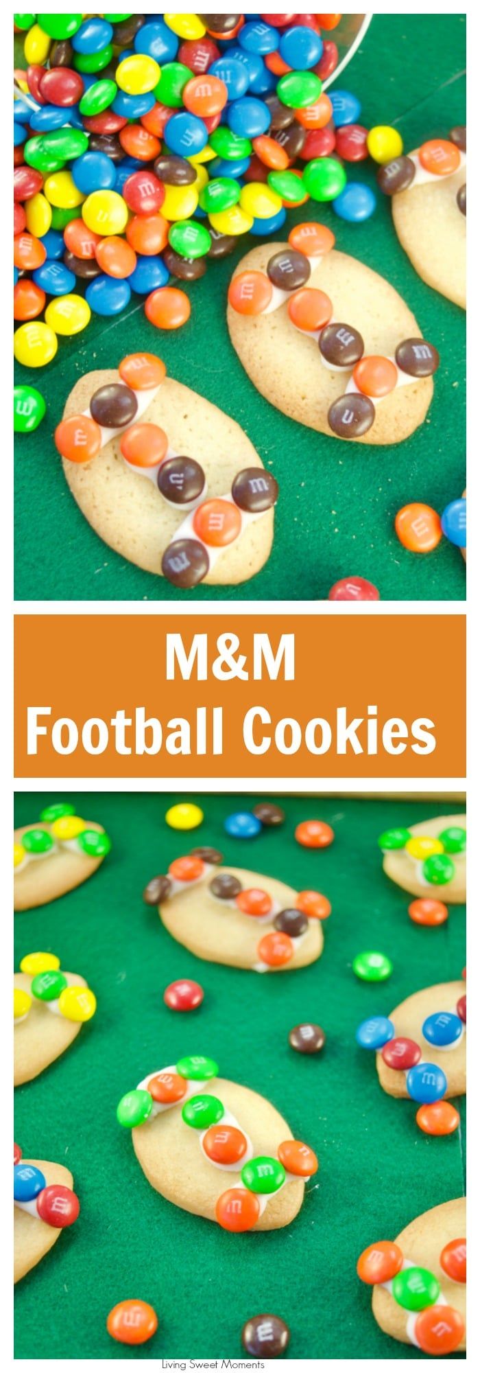 m & m football cookies with candy on top