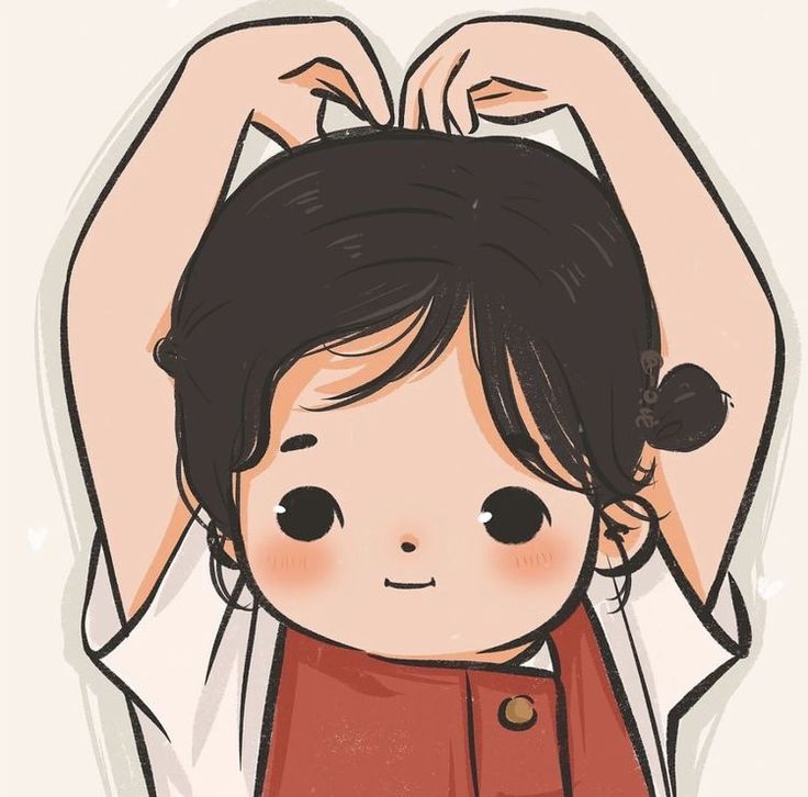 a drawing of a girl with her hands on her head and one arm above her head