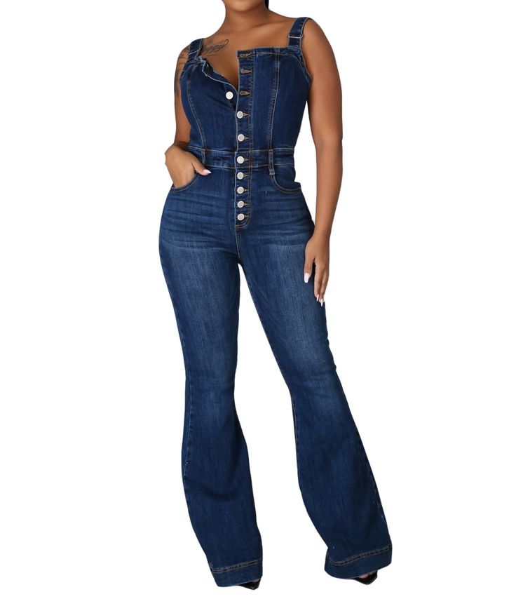 PRICES MAY VARY. ★☆Material Type��☆★Polyester+Cotton.Washed Denim.Comfy,Stretchy,Qualified to wear.NO BELT. ★☆Features☆★One Piece Denim Jumpsuits,Sexy Button Down,Adjustable Strap,Sleeveless,Wide Leg Flare Jean Pants,Belt Hole,Full Length,Pockets,Plus Size,Slim Fit Jumpsuit Suit ★☆Occasions☆★ Oversized and Elegant Rompers Suit for Clubwear,Casual,Cocktail,Night out,School,Beach,Street,Work,Outdoors,Holiday,Date,Party,Evening.Season for Spring,Summer,Fall and Winter. ★☆Washing☆★ Machine Washable (H Denim Romper Outfit, Jumpsuit Suit, Long Overalls, Elegant Rompers, Street Work, Full Length Jeans, Beach Street, Denim Jumpsuits, Long Jumpsuit