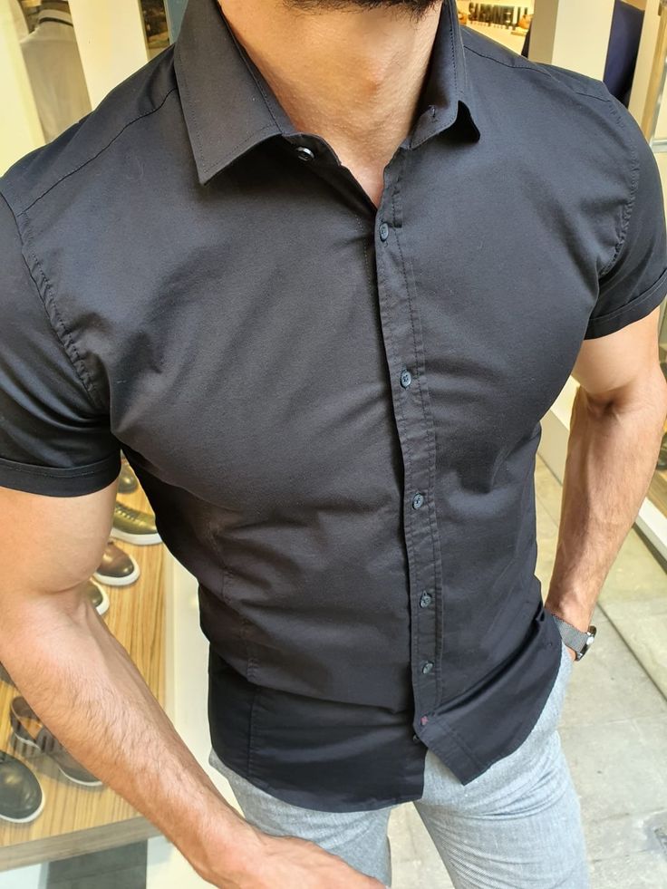 Collection: Spring – Summer 2020 Shirt Material: 97% cotton, 3% elestan Available Size: S-M-L-XL-XXL Machine Washable: No Fitting: Slim-Fit Package Include: Shirt Only Dry Clean Only Cheap Semi-formal Short Sleeve Shirt, Men's Closet, Satin Fashion, Mens Casual Outfits Summer, Code Black, Men Shirt, Men Shirt Style, Slim Fit Shorts, Stretch Shorts