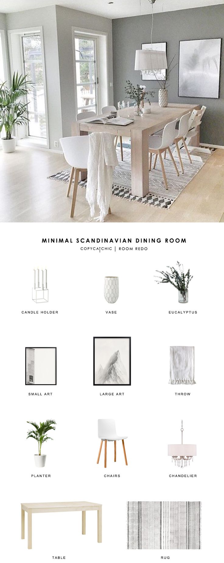 an image of a dining room table and chairs with the words minimal scandinavian furnishings on it