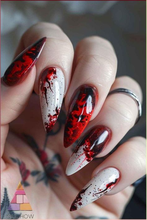 Blood Nails, Vampire Nails, Horror Nails, Unique Nail Art, Witchy Nails, Punk Nails, Gothic Nails, Goth Nails, Edgy Nails