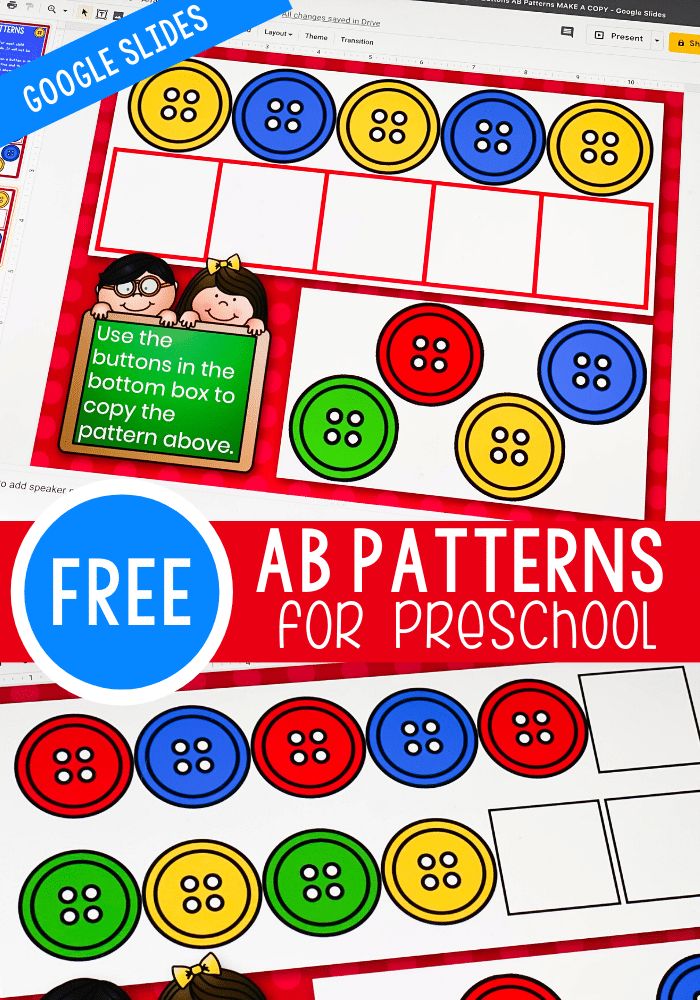 the free printable pattern book for preschool to use with other patterns and colors, including buttons