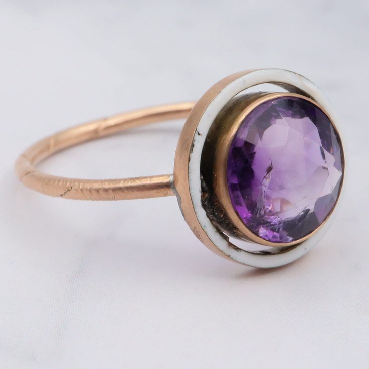 This antique French deco 14k gold and enamel ring features an Amethyst and has been converted from a stick pin! This ring is a size 7.25 and weighs 22.7 grams. This item is in good antique condition with some surface wear. Item is marked as shown.  **Conversions are available, please inquire. Follow me on Instagram for special deals ;) @mindilynjewelry Modern 14k Gold Enamel Round Ring, Modern Round Enamel Ring In 14k Gold, Antique 14k Stamped Amethyst Ring, Yellow Gold Amethyst Ring With Polished Finish, 14k Gold Hallmarked Enamel Ring, Fine Jewelry Collectible Enamel Ring, Polished Gold Amethyst Ring, Gold Amethyst Ring With Polished Finish, 14k Gold Round Amethyst Ring With Polished Finish