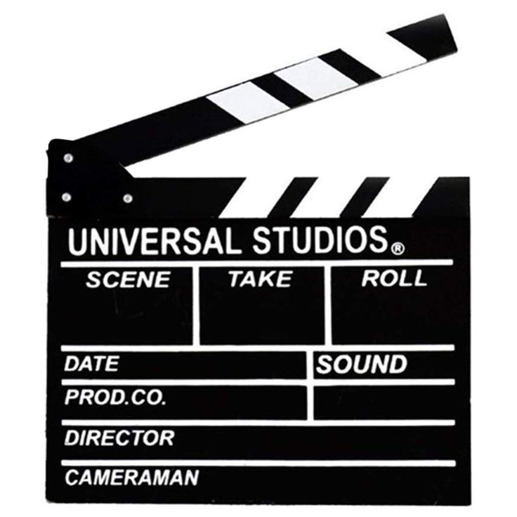 a black and white movie clapper with the words universal studios on it's side