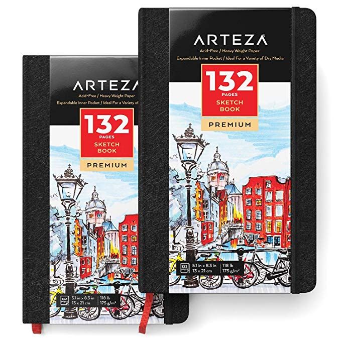 two notebooks with an image of a street scene on the front and back cover