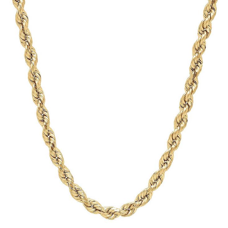 "Showcase your refined sense of style with this 14k gold rope chain necklace. CHAIN DETAILS Type: rope Length: 24 in. Width: 4 mm Weight: 7.4 grams Clasp: lobster-claw Metal: 14k gold Finish: polished Please note, due to the high value of this item, a signature may be required upon delivery. Size: 24"". Gender: female. Age Group: adult." French Street Fashion, Gold Rope Chains, Rope Chain Necklace, Casual Wedding Dress, Necklace Chain, Rope Chain, Lobster Claw, Gold Finish, Chains Necklace