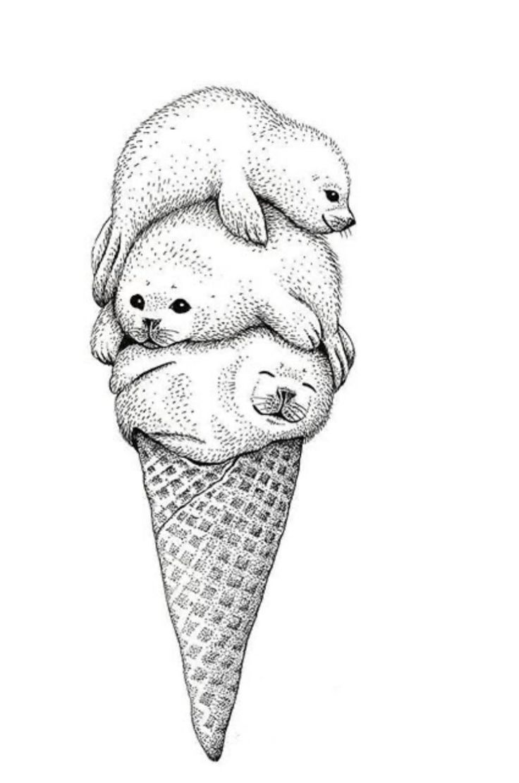 two polar bears sitting on top of an ice cream cone