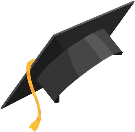 a black graduation cap with a yellow tassel on it's end, isolated against a white background