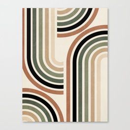 an art deco poster with wavy lines in green, brown and beige colors on a white background