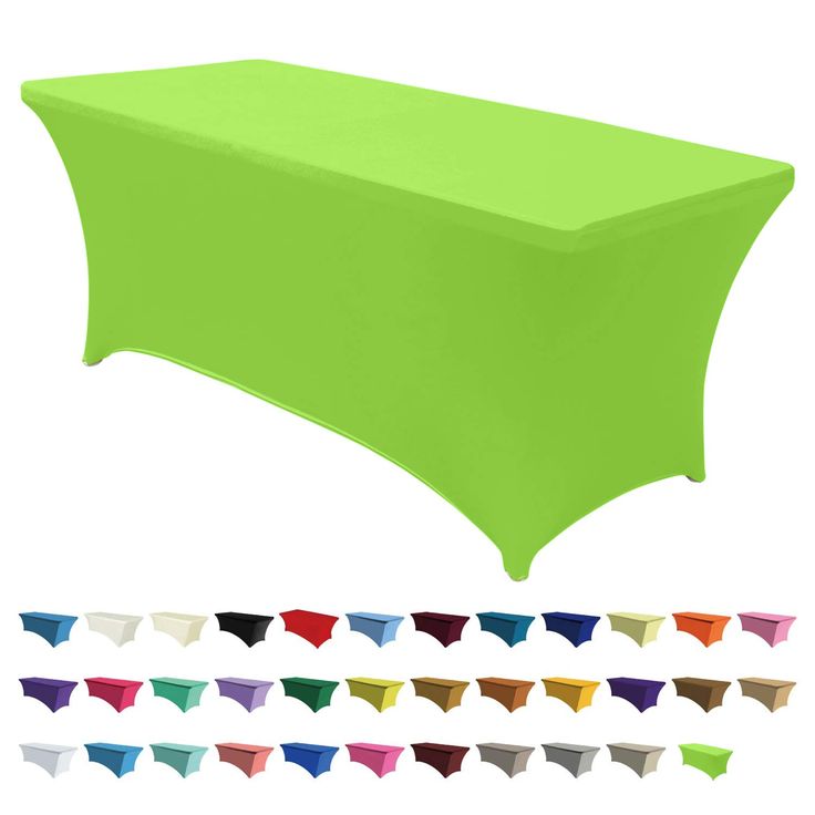 an image of a green table cloth with different colors and shapes on the table top