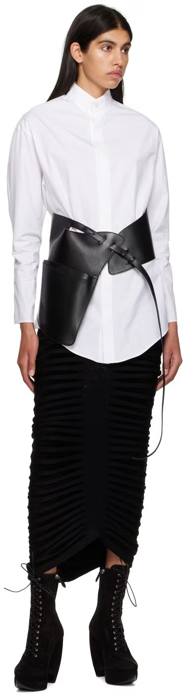 ALAÏA: Black Harnais Corset Belt | SSENSE Leather Corset Belt, White Corset, Corset Belt, Leather Corset, Nappa Leather, Black Belt, Belts For Women, Welt Pocket, Leather Belt