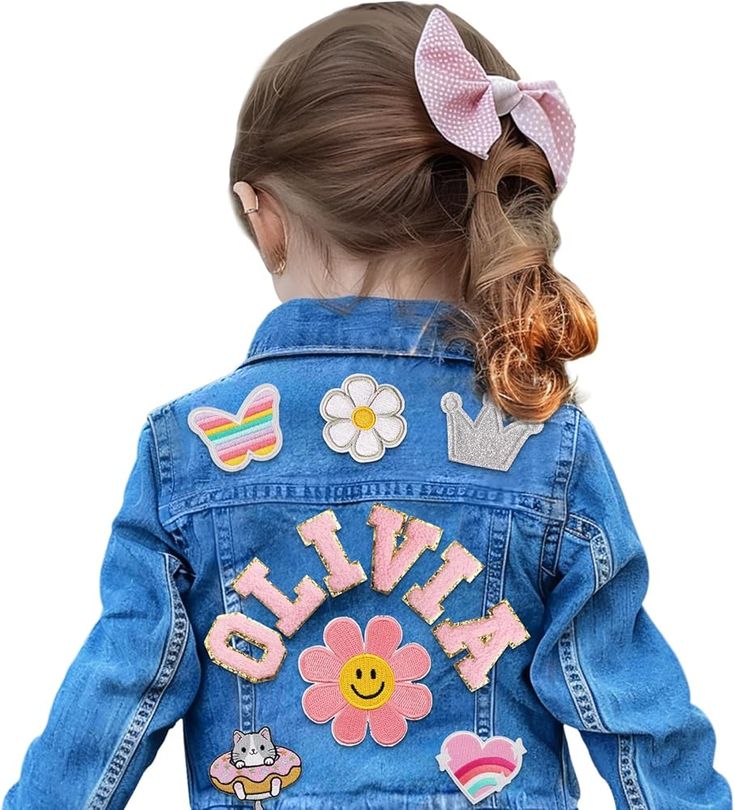 Jean Jacket Iron On Ideas, Jean Jacket Aesthetic, Back To School Outfits For Kids, Back To School Gifts For Kids, Baby Denim Jacket, Paint Clothes, Jacket Aesthetic, Long Sleeve Jean Jacket, Aesthetic Kids