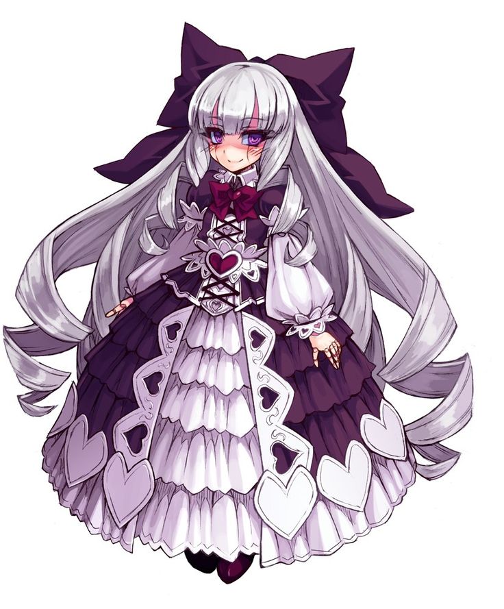 an anime character with long white hair wearing a purple dress and bow tie, standing in front of a white background