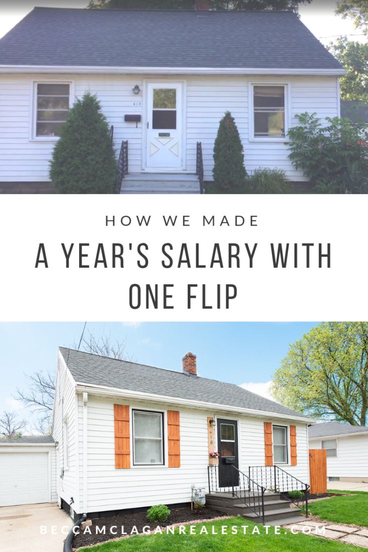 a house with the words how we made a year's salay with one flip