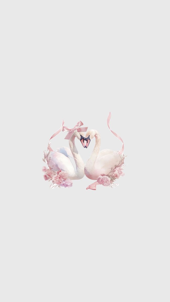 two white swans with pink flowers on their necks