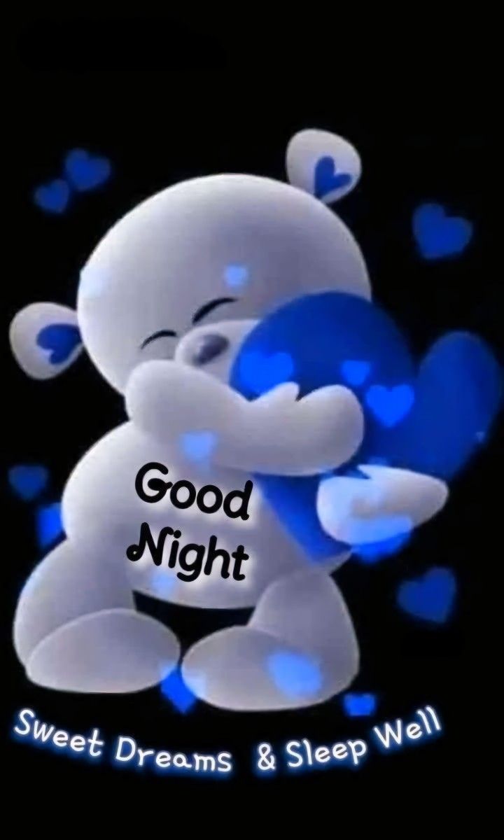 a blue and white teddy bear with the words good night on it