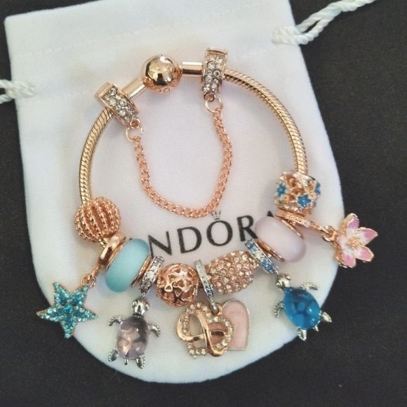 Colourful Pandora Bracelet, Pink Themed Pandora Bracelet, Pandora Bracelet Pink And Blue, Pandora Bracelet Theme, Pandora Bracelet Blue Theme, Pandora Bracelet Ideas Inspiration, Cute Pandora Bracelet, Themed Pandora Bracelet, Blue Pandora Bracelet