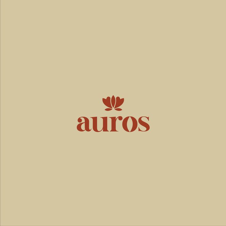 the word auros written in red on a beige background with an image of a flower