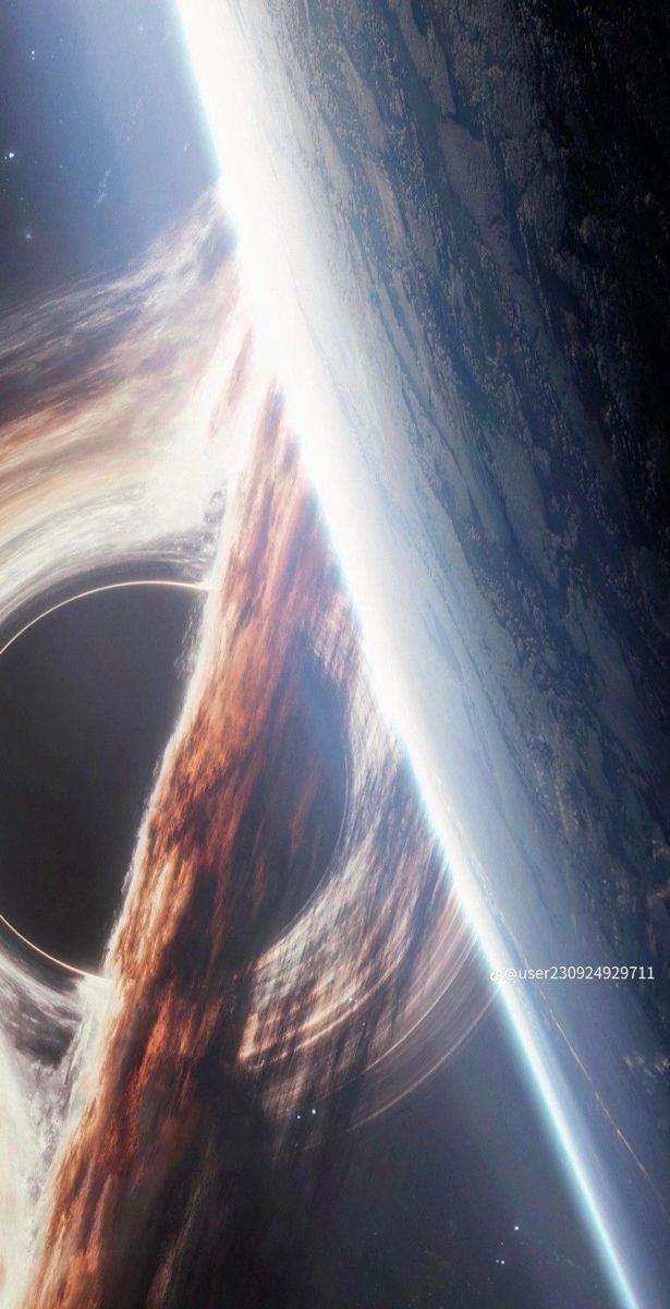 an artist's rendering of a black hole in outer space with earth and sun behind it