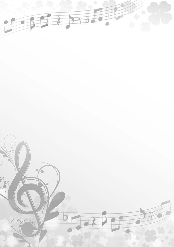 an abstract music background with musical notes and trelliss on the corner, in shades of gray and white