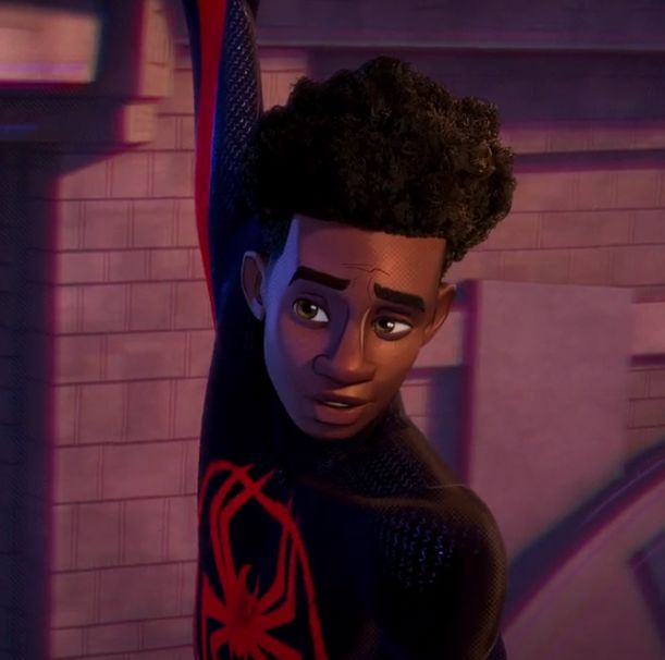 the animated character spider - man is hanging upside down from his arms and looking at the camera