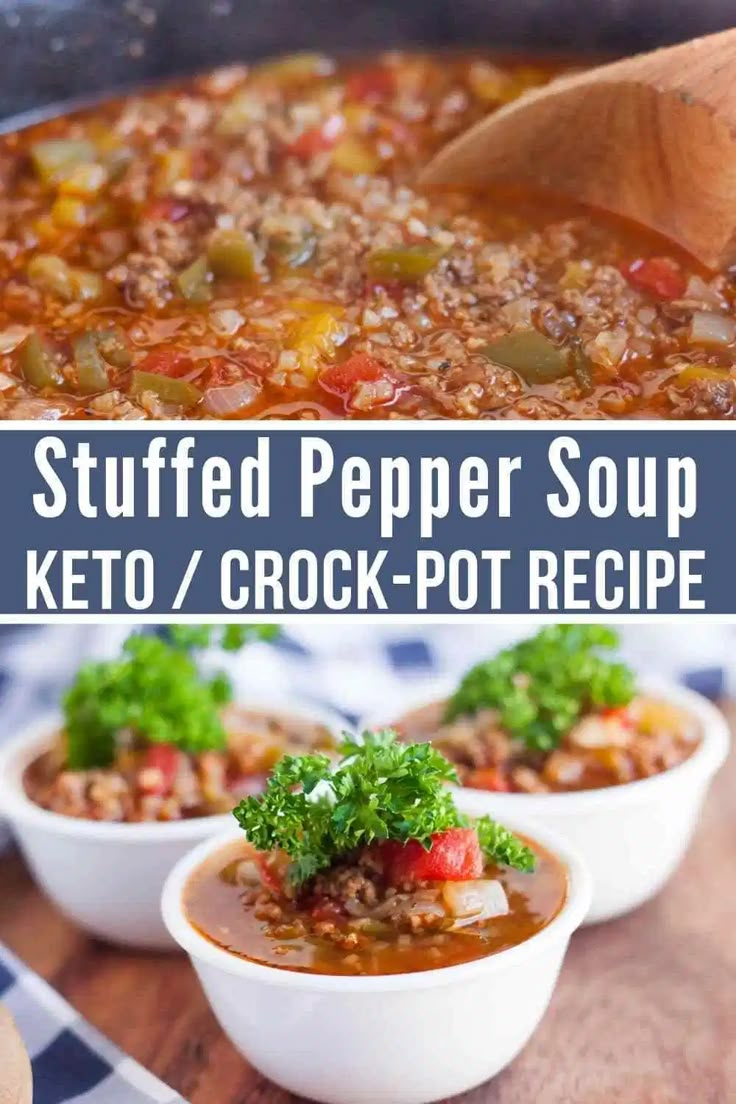 stuffed pepper soup with keto / crock - pot recipe is an easy and delicious meal