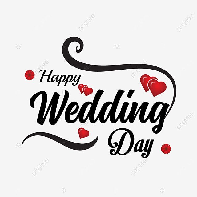 happy wedding day with hearts on the white background, logo, illustration png and psd