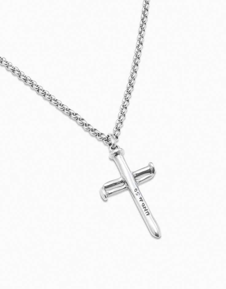 A large cross-shaped jewel for special occasions, made of silver-plated metal, with which you will become the center of all eyes. A way to transmit spirituality without giving up style, wearing this exclusive charm with your daily outfits. Do not hesitate to buy a charm made in Spain, 100% handcrafted and with the unmistakable design of UNOde50. Adjustable Sterling Silver Cross Pendant Jewelry, Adjustable Sterling Silver Cross Pendant, White Gold Cross Jewelry For Spiritual Style, Spiritual White Gold Cross Jewelry, Sterling Silver Crucifix Cross Necklace With Adjustable Chain, Metal Crucifix Cross Necklace As Gift, Metal Crucifix Cross Necklace Gift, Metal Crucifix Cross Necklace For Gift, Spiritual Metal Cross Necklaces